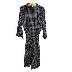 Merona Men's Black White Red Plaid Cotton Robe Kimono Style Loungewear Size S/M